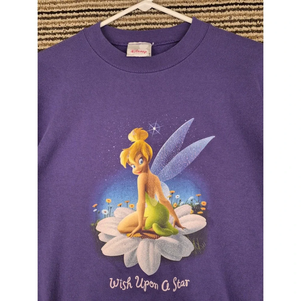 Disney Store Vintage Tinker Bell Wish Upon A Star Purple Sweatshirt Mens L - Picture 2 of 9